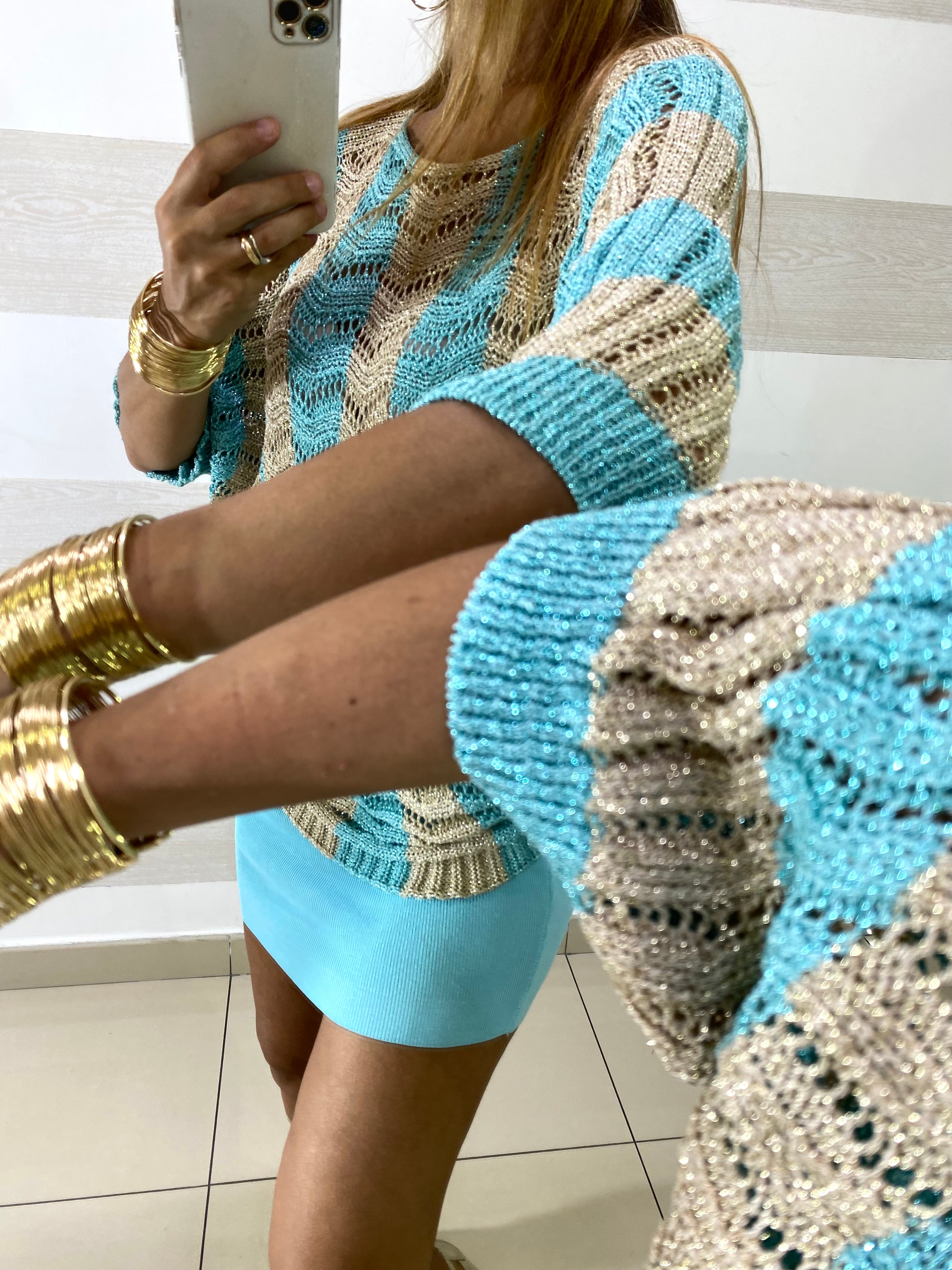 Maglia Sefora Crochet a Righe e Lurex Oro