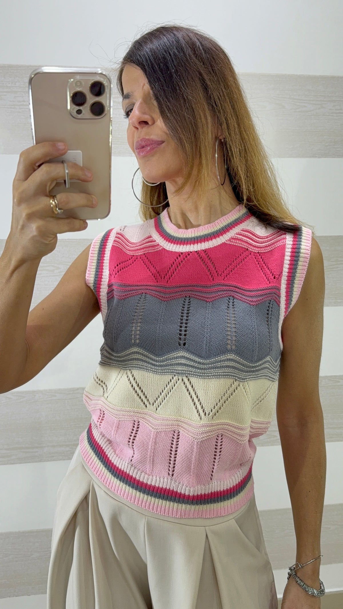 Maglia Smanicata Lorita in Filo Traforata