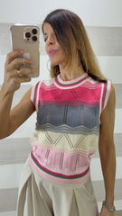 Maglia Smanicata Lorita in Filo Traforata