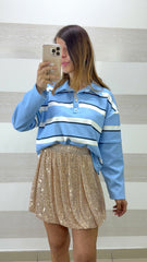 Maglia Tabatha Polo Oversize a Righe con Dettagli Gioiello