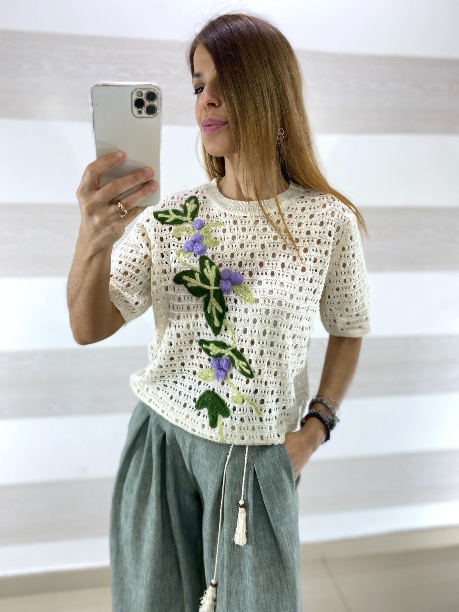 Maglia Traforata Jolanda con Ricamo Fiori