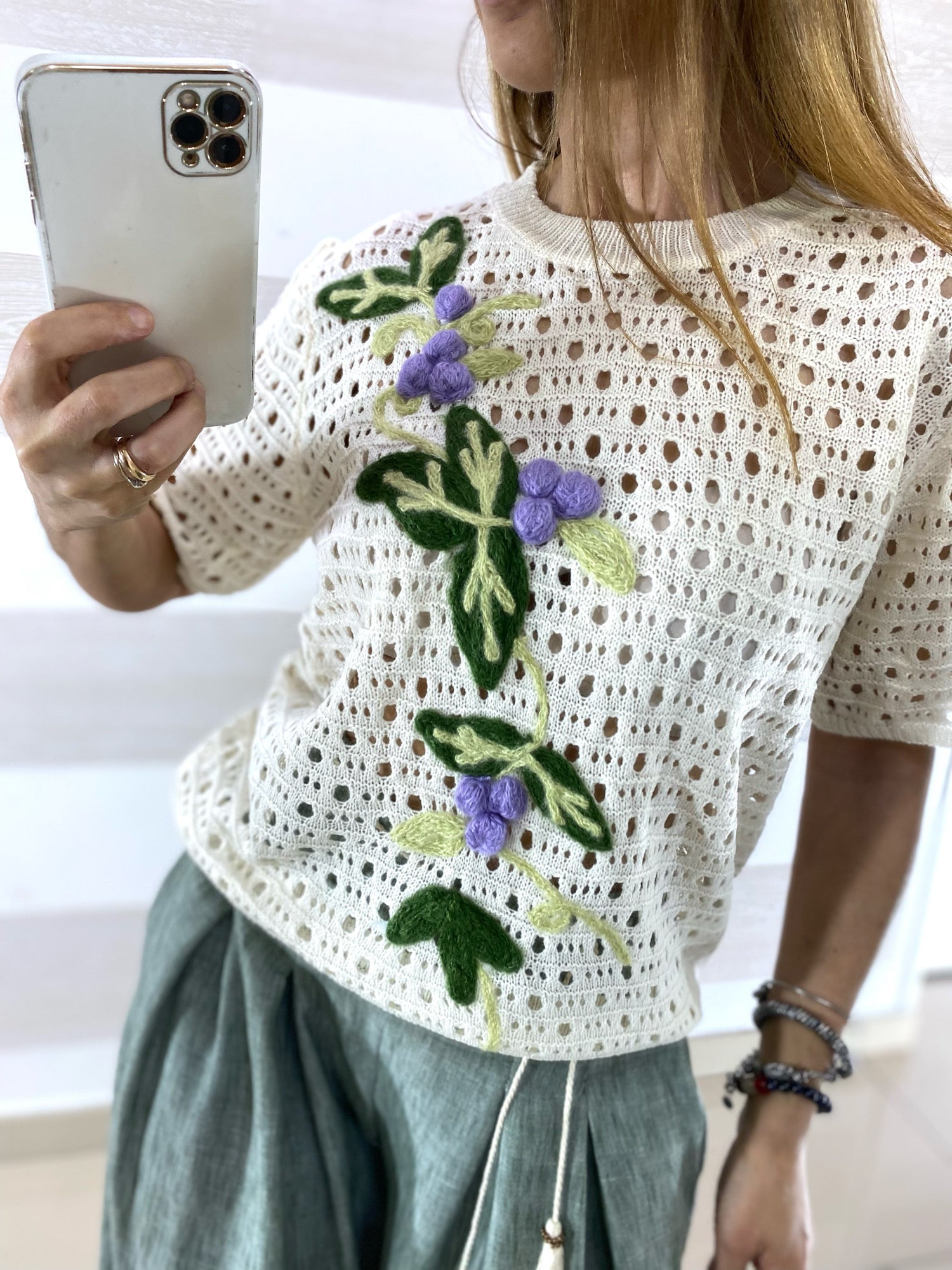 Maglia Traforata Jolanda con Ricamo Fiori