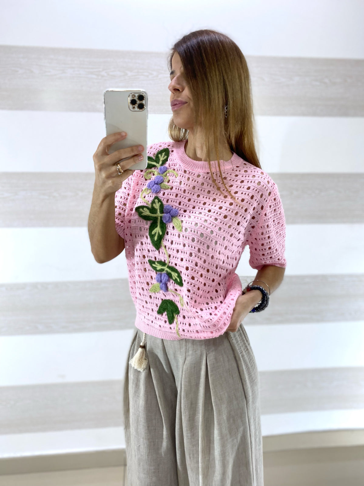 Maglia Traforata Jolanda con Ricamo Fiori