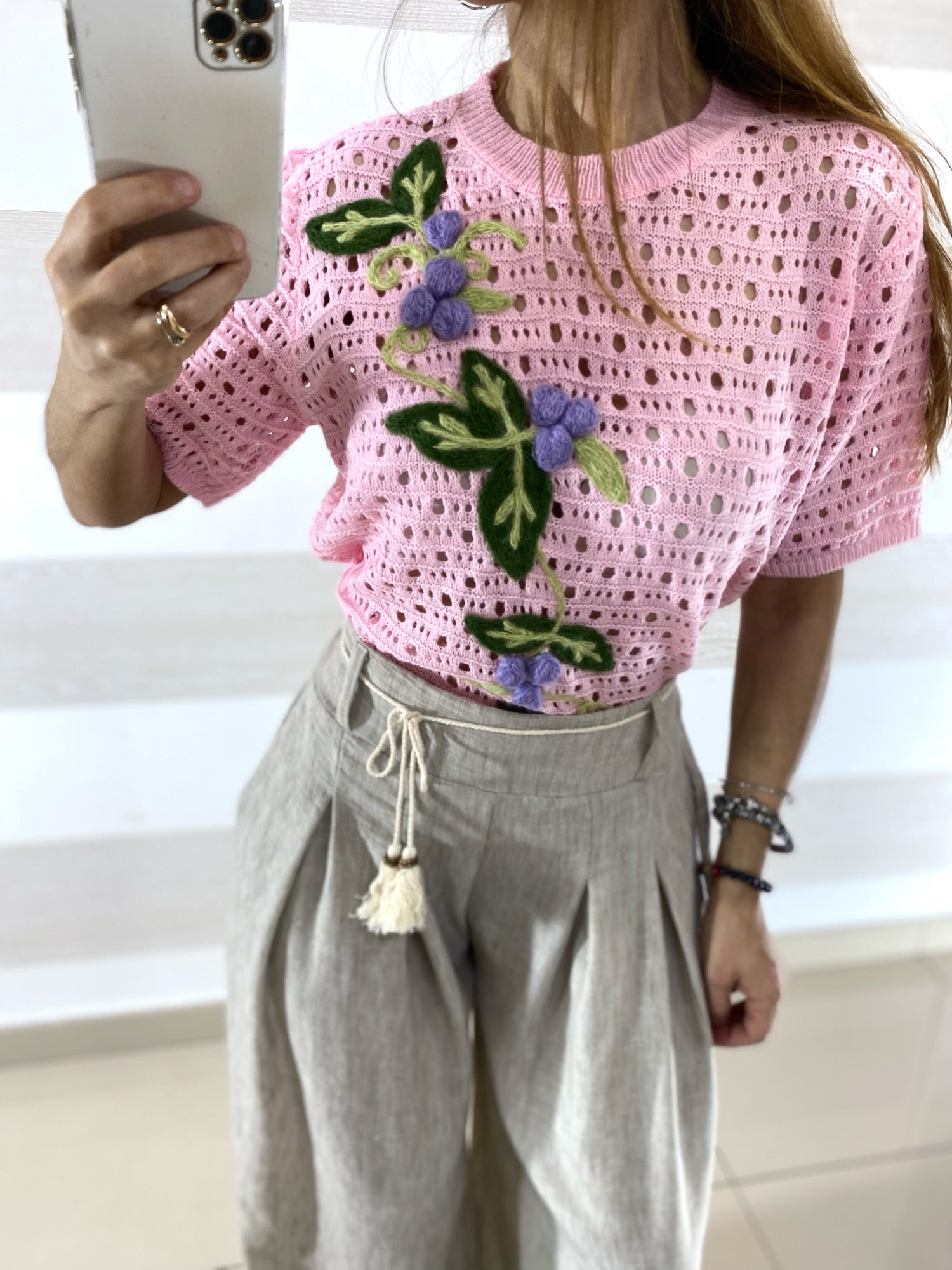Maglia Traforata Jolanda con Ricamo Fiori