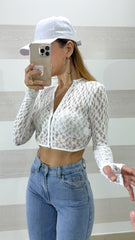 Maglia o Cardigan Nadia in Pizzo Manica a Guanto