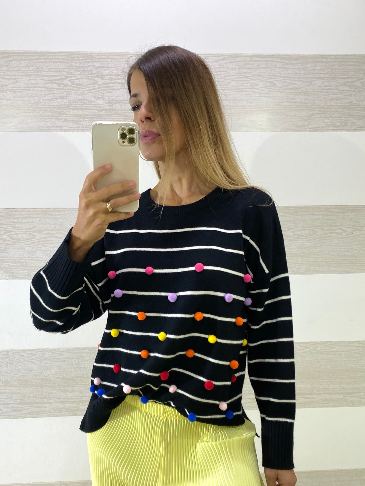 Maglioncino Albertina Rigato con PonPon