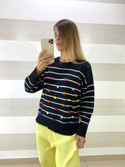 Maglioncino Albertina Rigato con PonPon