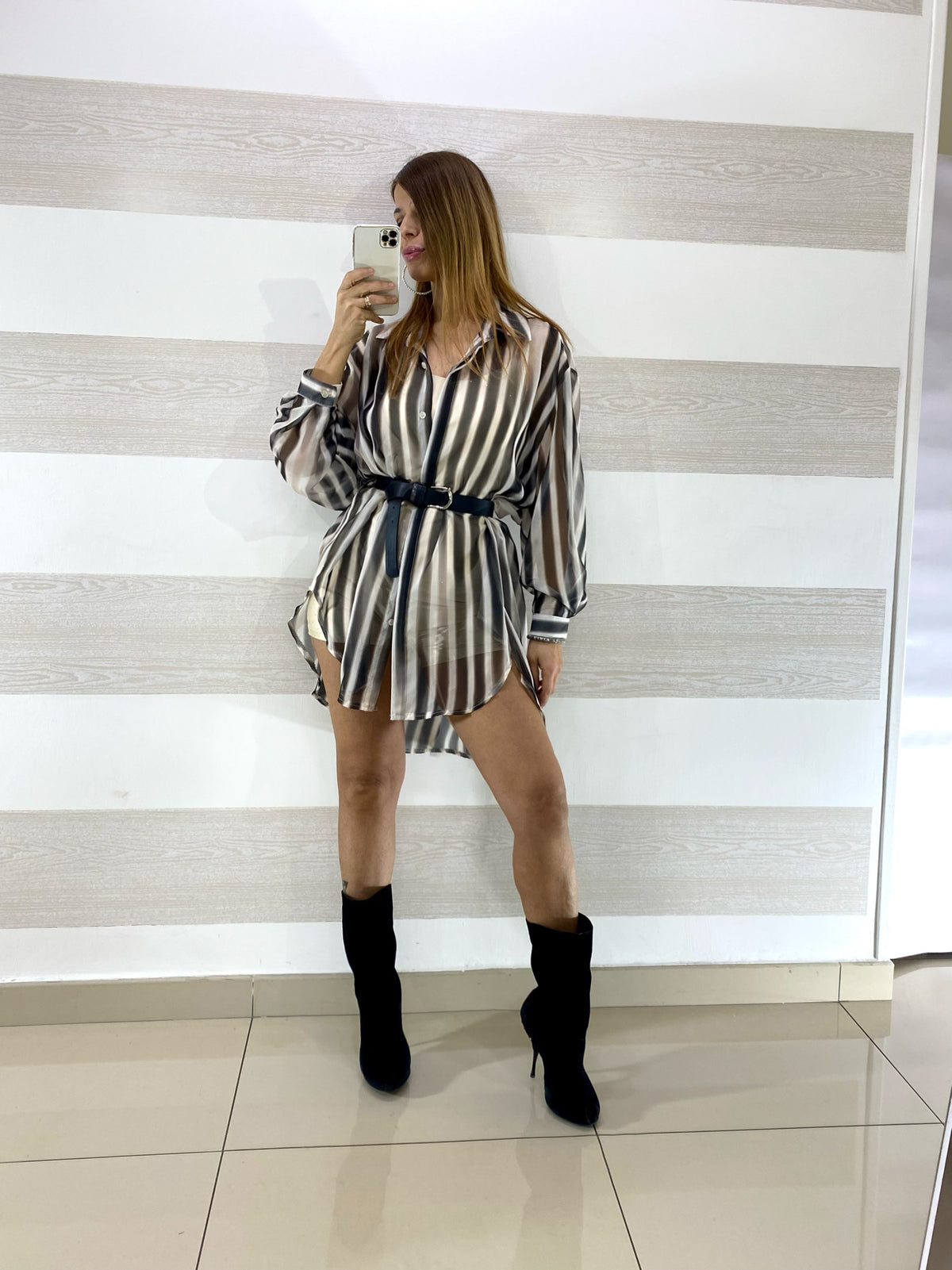 Maxi Camicia Demi Tipo Chiffon Rigata