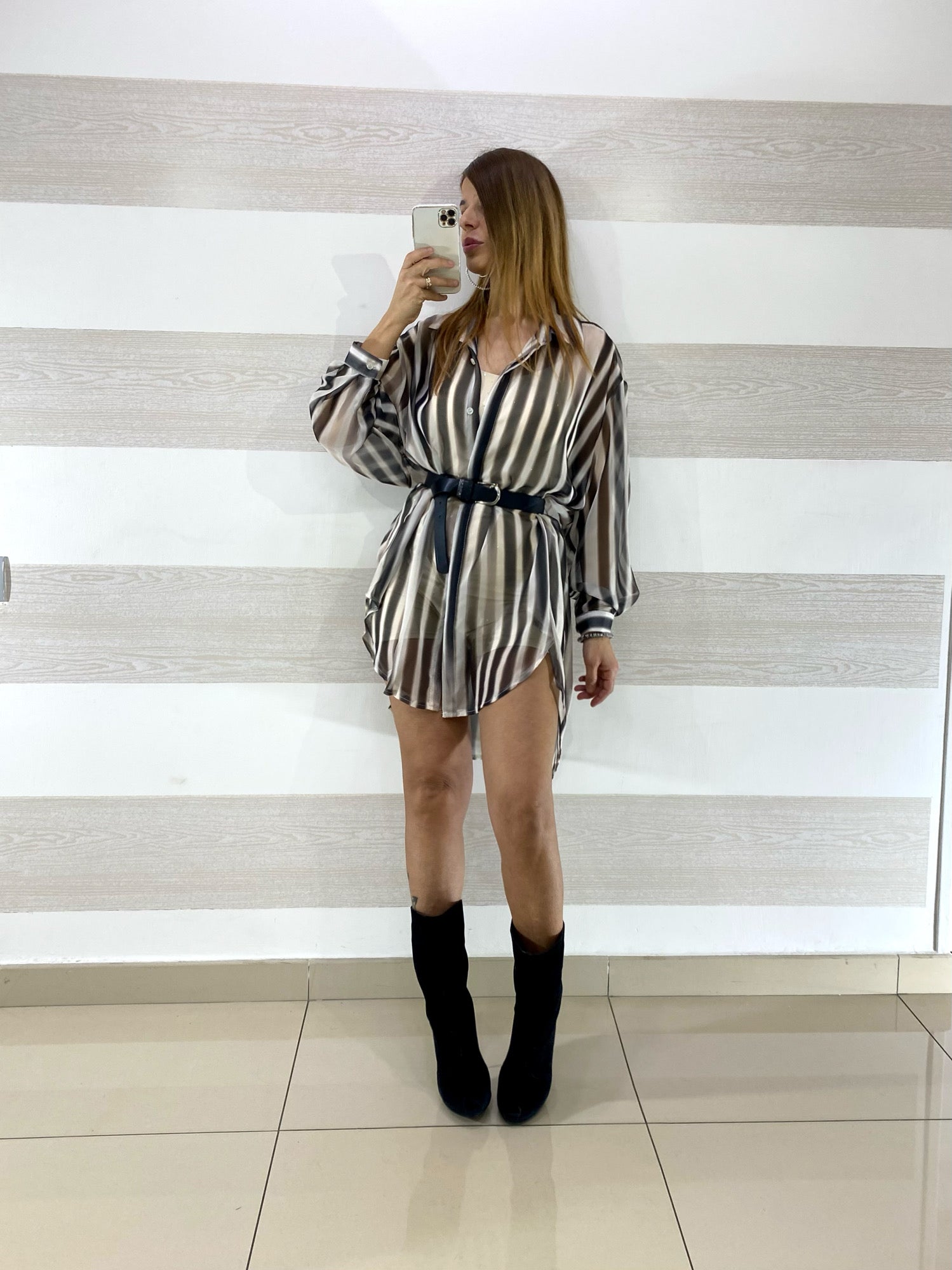 Maxi Camicia Demi Tipo Chiffon Rigata