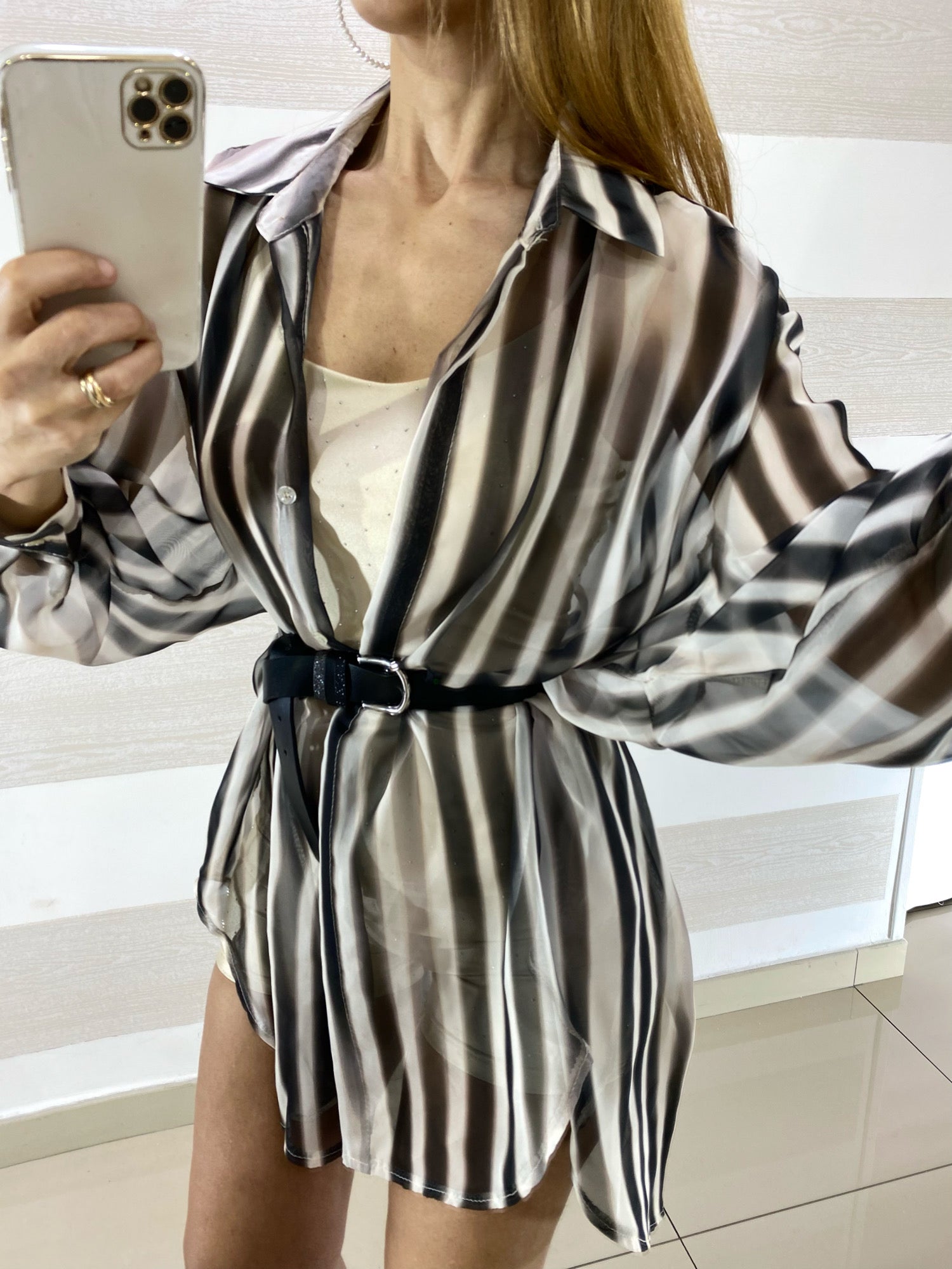 Maxi Camicia Demi Tipo Chiffon Rigata