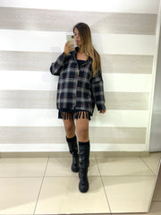 Maxi Felpa Pearl a Quadroni con Zip e Cappuccio