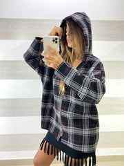 Maxi Felpa Pearl a Quadroni con Zip e Cappuccio