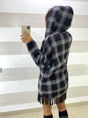 Maxi Felpa Pearl a Quadroni con Zip e Cappuccio