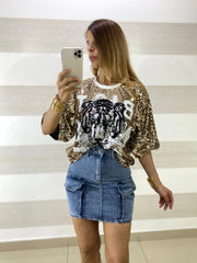 Mini Gonna Cargo Nillix in Jeans Elasticizzata
