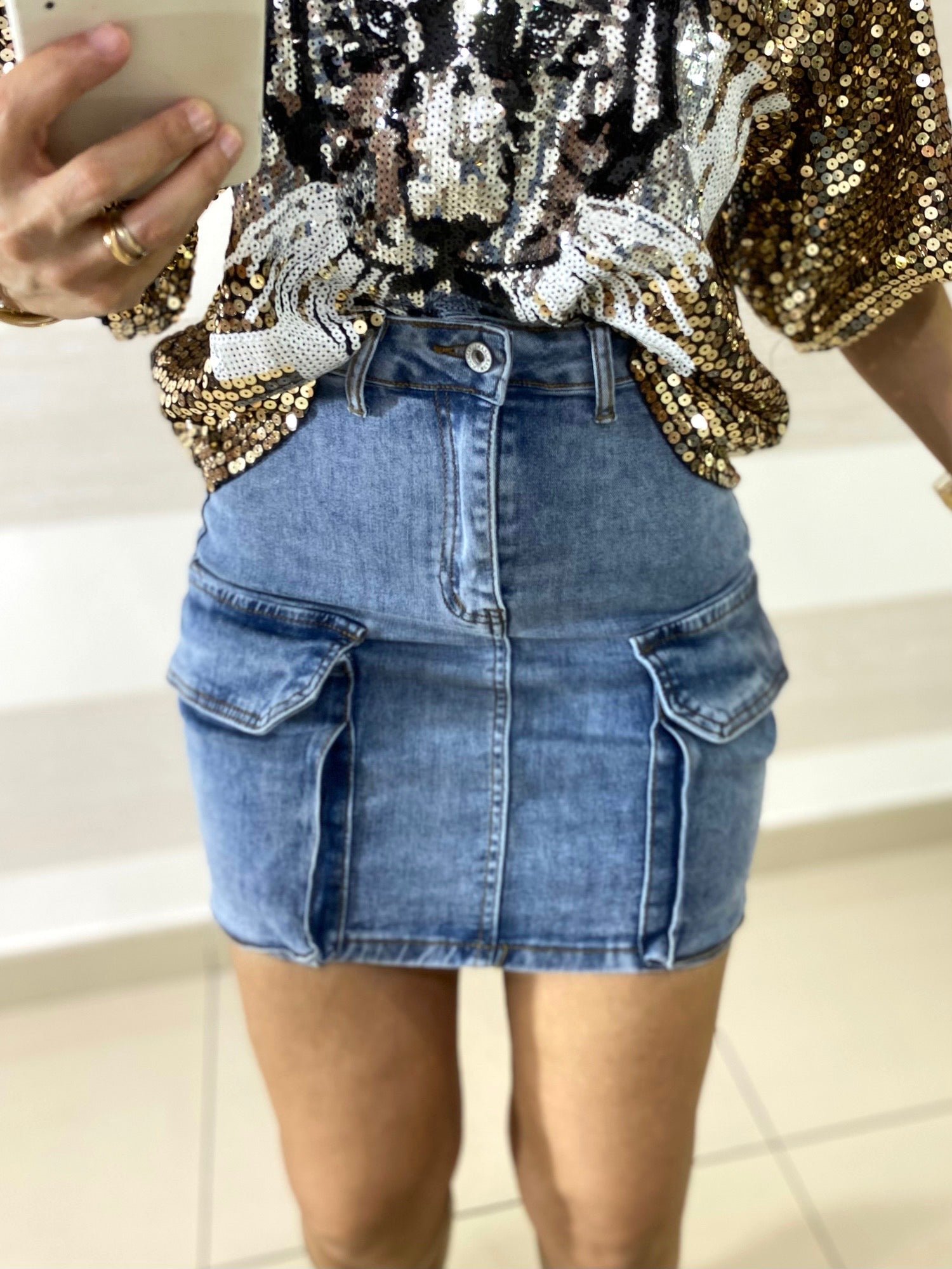 Mini Gonna Cargo Nillix in Jeans Elasticizzata