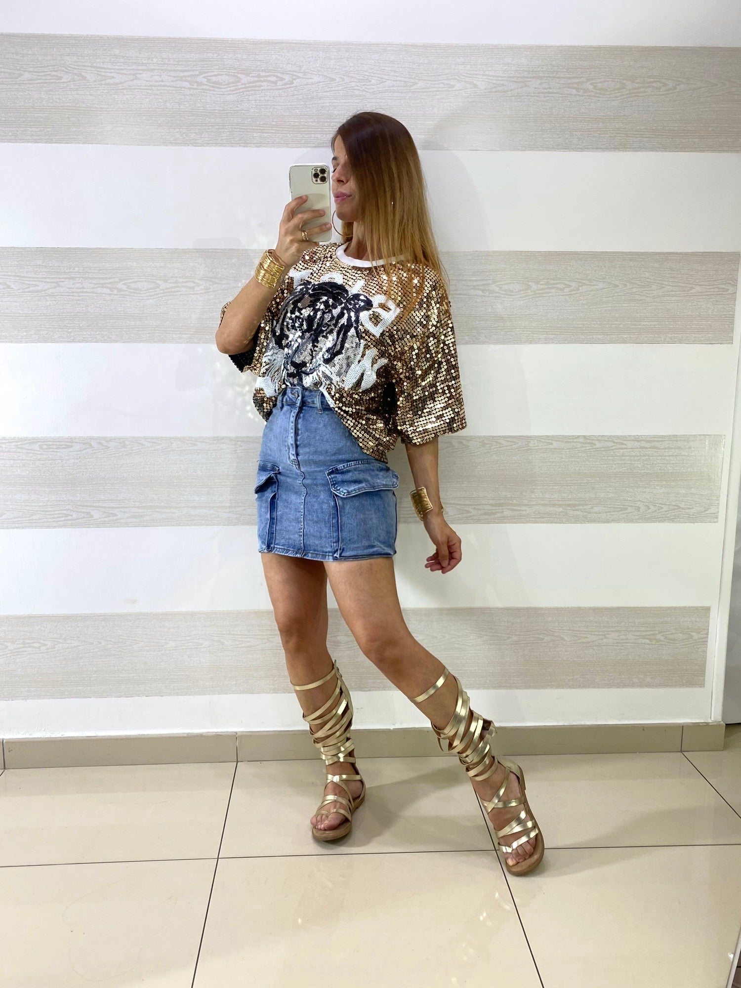 Mini Gonna Cargo Nillix in Jeans Elasticizzata