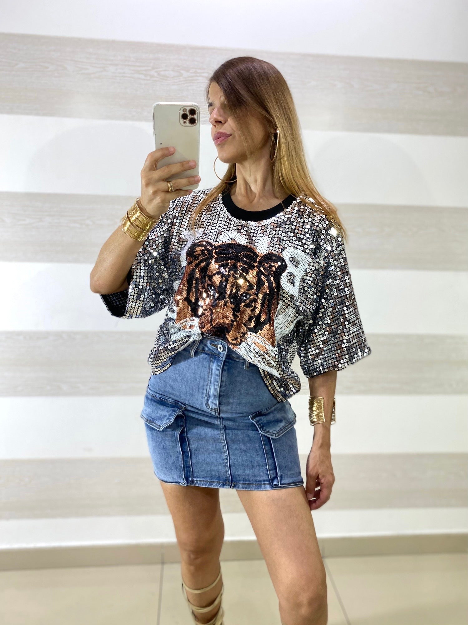 Mini Gonna Cargo Nillix in Jeans Elasticizzata