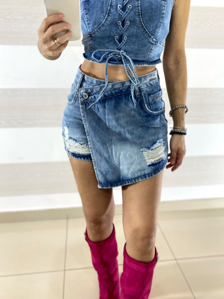 Mini Gonna Shorts Jamila Jeans con Strappi