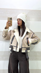 Montone Biker Jonette Eco camoscio e Pelliccia