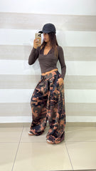 PantaPalazzo Felicia Militare Stile Cargo con Risvolto a V