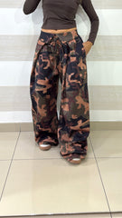 PantaPalazzo Felicia Militare Stile Cargo con Risvolto a V