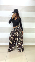 PantaPalazzo Felicia Militare Stile Cargo con Risvolto a V