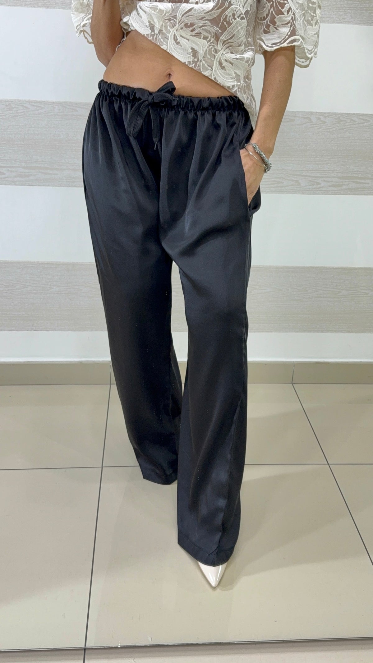 PantaPalazzo Lucia Satin con Tasche