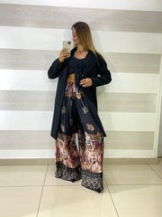 PantaPalazzo Melody Satin Plissettato Fantasia Palme