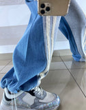 Pantajeans Emi in Tessuto di Tuta e Jeans con Elastici