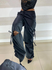 Pantaloni Coralie Tipo Cargo in Nylon con Lacci