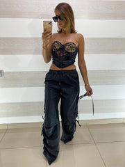Pantaloni Coralie Tipo Cargo in Nylon con Lacci