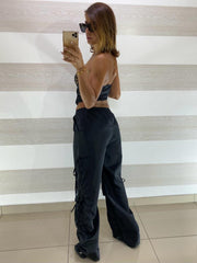 Pantaloni Coralie Tipo Cargo in Nylon con Lacci