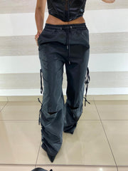 Pantaloni Coralie Tipo Cargo in Nylon con Lacci