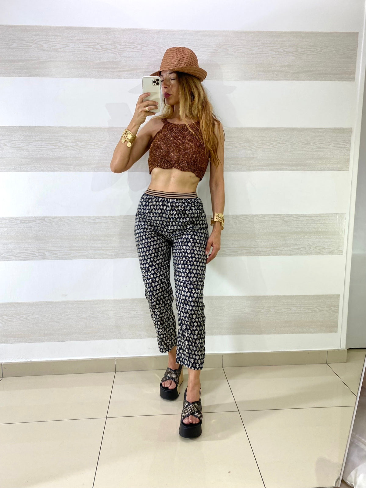 Pantaloni Rosita in Cotone Fantasia Foglie