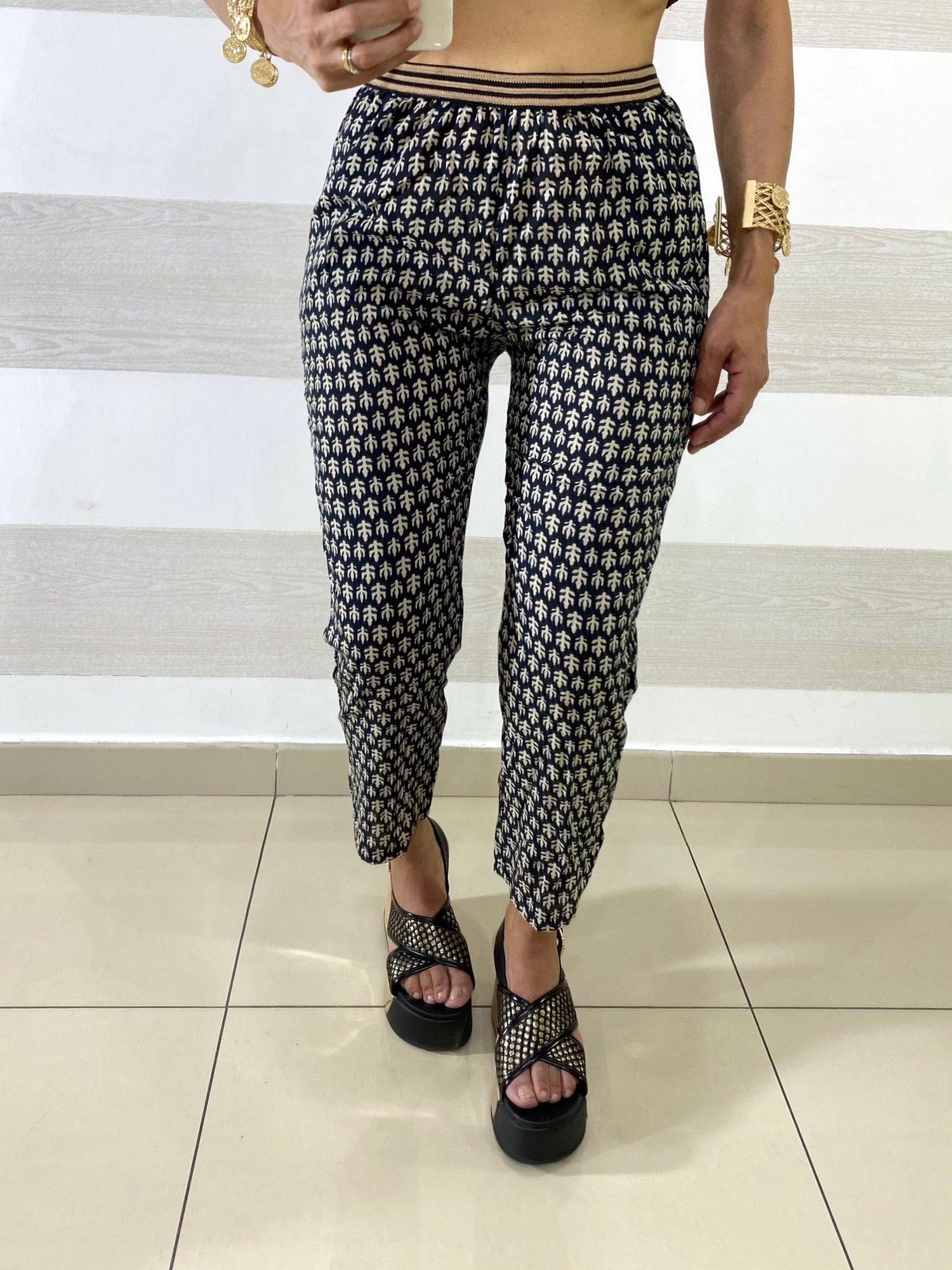 Pantaloni Rosita in Cotone Fantasia Foglie