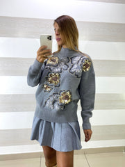 Pull Juana con Fiori in Paillettes e Ricami