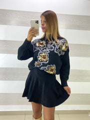 Pull Juana con Fiori in Paillettes e Ricami