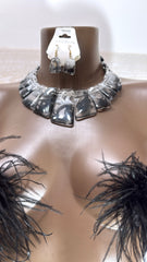 Set Coordinato Collana Stile Collier e Orecchini Pendenti Effetto Marmo