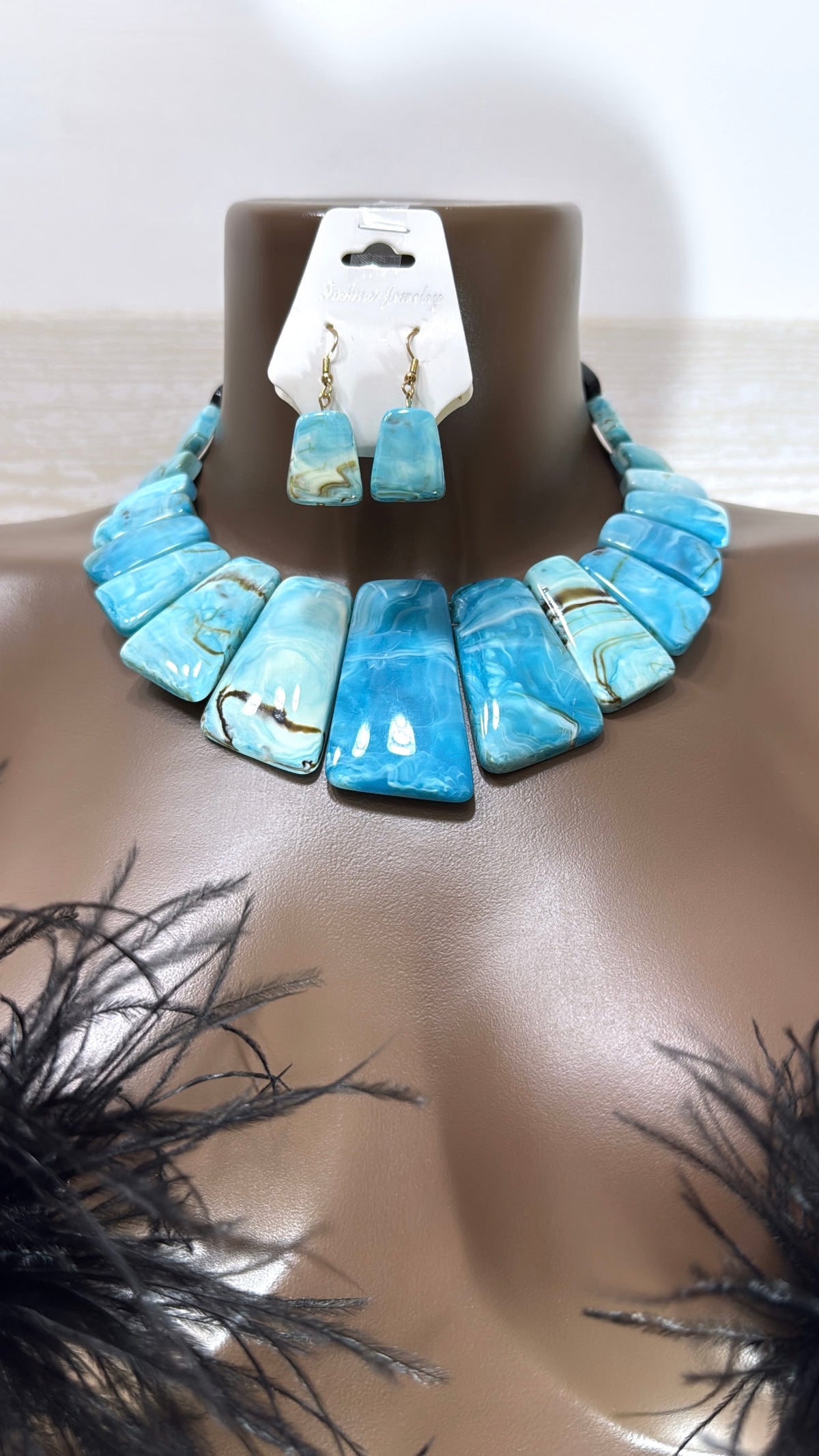 Set Coordinato Collana Stile Collier e Orecchini Pendenti Effetto Marmo