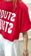 Shirt Crop Zavy con Maniche Imbottite e Spalline