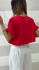 Shirt Crop Zavy con Maniche Imbottite e Spalline