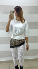 Shirt Mamie Asimmetrica Leopardata con Pizzo