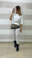 Shirt Mamie Asimmetrica Leopardata con Pizzo