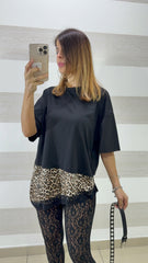 Shirt Mamie Asimmetrica Leopardata con Pizzo