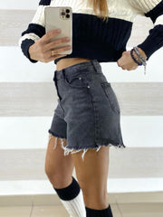 Short Tillie Pantaloncini Jeans Sfrangiati Neri