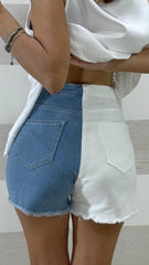 Shorts Jeans Rebby Elasticizzati Bicolore Bianco e Denim