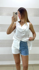 Shorts Jeans Rebby Elasticizzati Bicolore Bianco e Denim