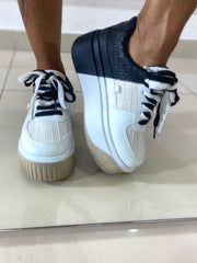 Sneakers Annette Bianche Nere Beige Suola Alta