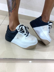 Sneakers Annette Bianche Nere Beige Suola Alta