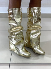 Stivali Arlene con Risvolto in Eco Pelle Oro